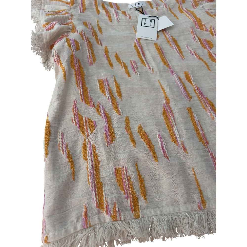THML Top Embroidered Short Sleeve Colorful Preppy Boho NWT- Size XS - Picture 3 of 9